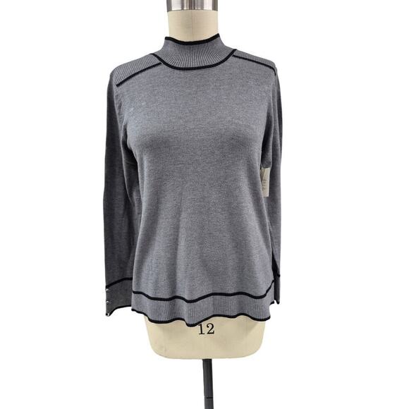 NWT Retrology Misty Heather Grey Combo Sweater Rayon Blend R ibbed Trim Sz L - Picture 1 of 6